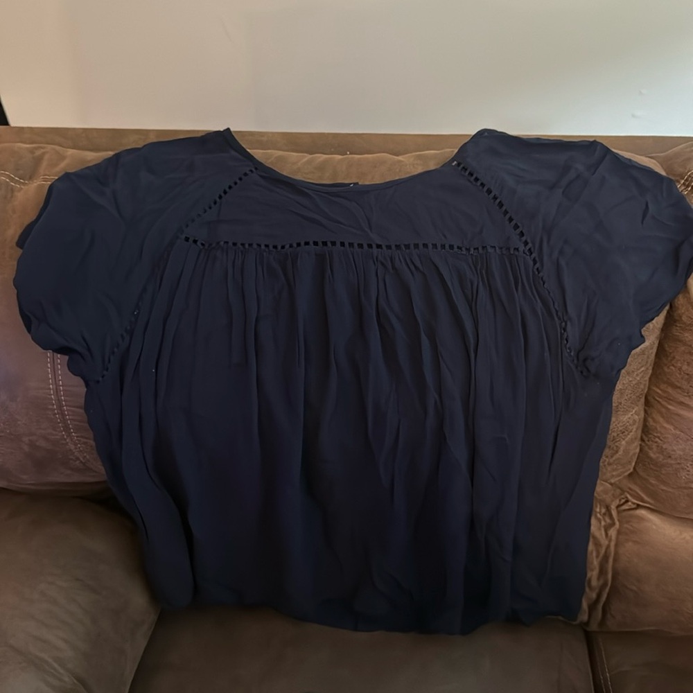 Loft Navy Short Sleeve Blouse